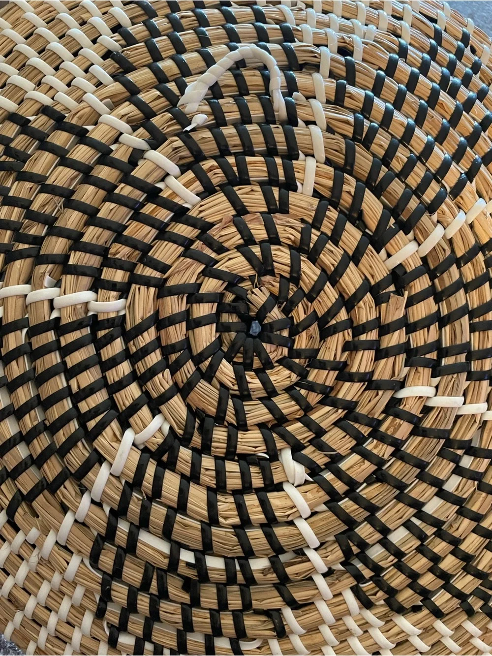 Handwoven Natural and Black Decorative Woven Wall Basket